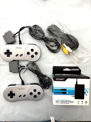 AC Adapter Power Cord + AV Video Cables + 2 Controllers for Super Nintendo SNES