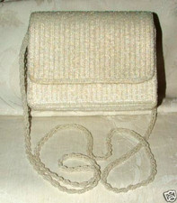 1984 La Regale White Beaded Convertible Clutch Beaded Evening Bag Shoulder Strap