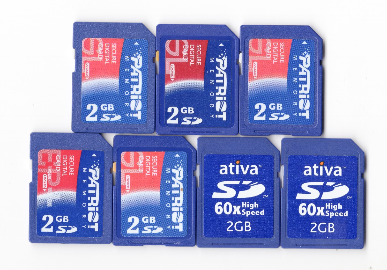 Lot Of 7x Patriot / Ativa 2GB SD Genuine Camera Memory Cards