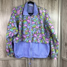 Reebok Jacket Womens Medium Windbreaker Rad Purple Multicolor Full Zip Vintage
