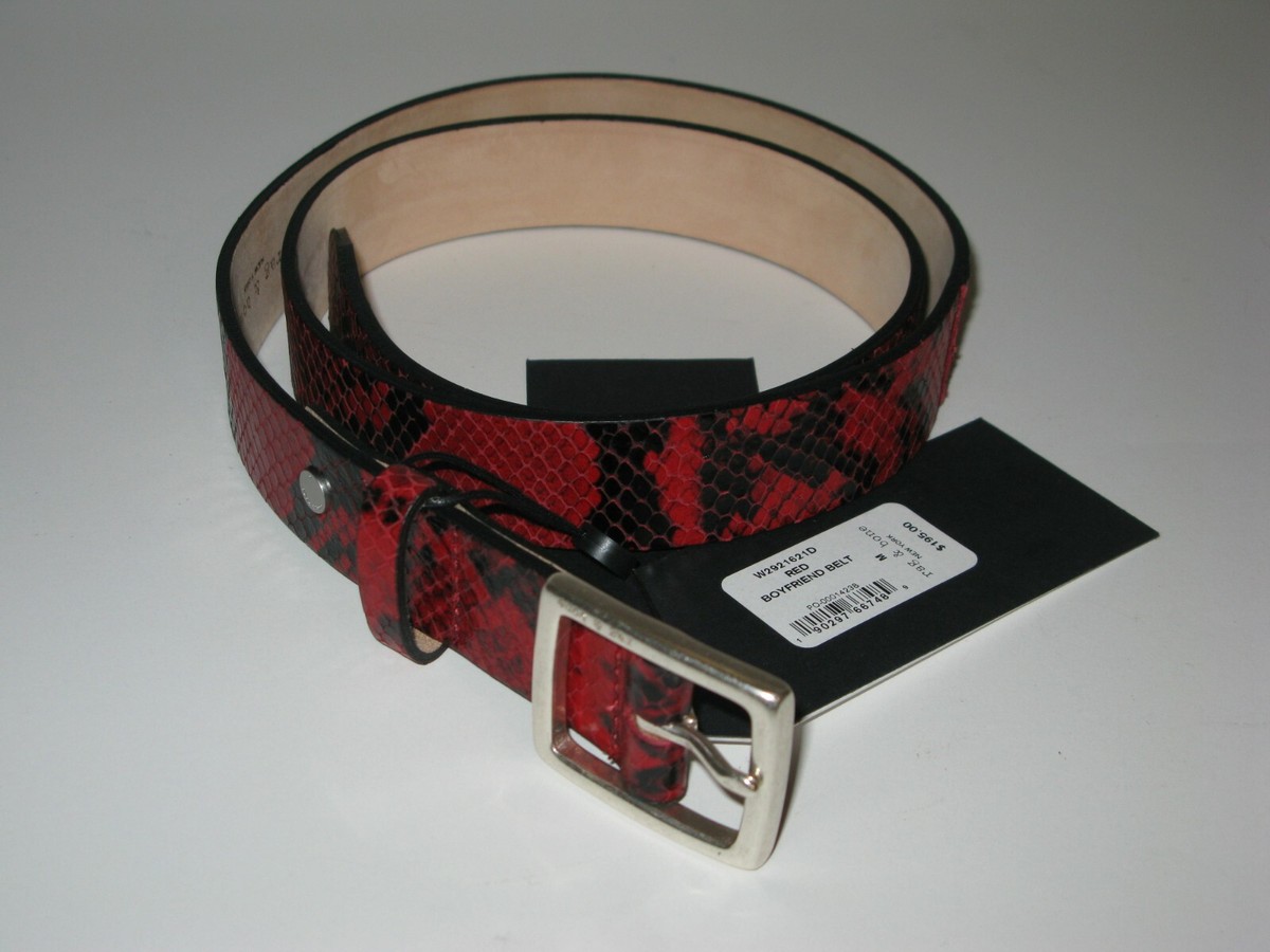 rag & bone X Boyfriend Belt Leather Red Croc-Embossed w/Textured Silver Buckle M Dark Red Genuine Crocodile Belly Leather Skin Men main image 2