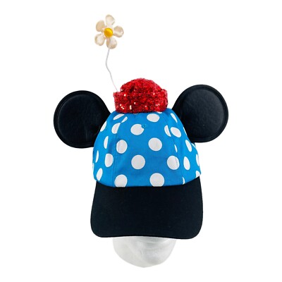 Disney Parks Hat Minnie Mouse Blue White Polka Dots Ears Red  display picture 1