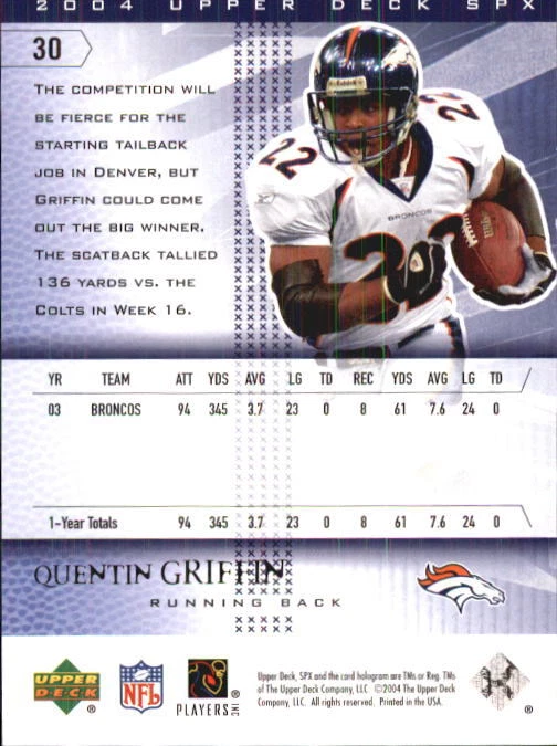 B3285- 2004 SPx #30 Quentin Griffin - NM-MT - Image 2 of 2