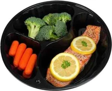 Meal Prep 48 Oz Three Compartment Food Containers with Lids 50- Pack Black Round