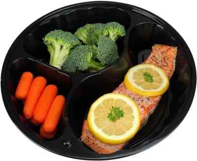 Meal Prep 48 Oz Three Compartment Food Containers with Lids 50- Pack Black Round