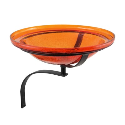 ACHLA 12'' Crackle Birdbath with Wall Mount Bracket, Mandarin - CGB-06M-WM