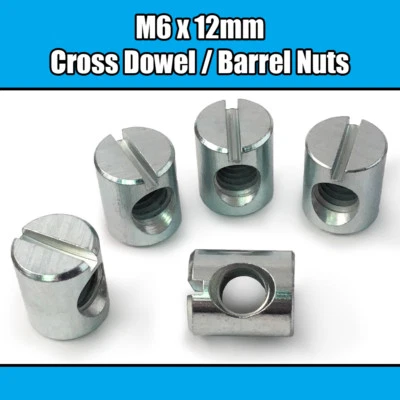M6 x 12mm Furniture Cross Dowel Barrel Nuts Centre Thread Fixing Cot Bed Unit