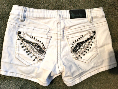 Women's Sound girl White Studded Stretch Cotton Denim Shorts Size 3
