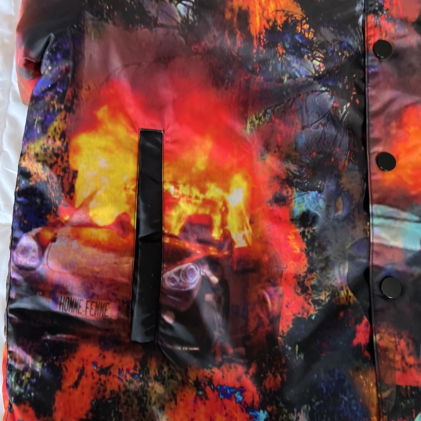 Homme Femme Puffer Shirt Mens Med Black Red Wild Fire Riot Luxury Streetwear NWT