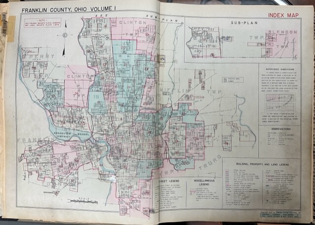 ORIGINAL 1937 FRANKLIN COUNTY COLUMBUS, OHIO INDEX PLAT