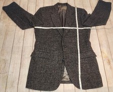 Stafford Harris Tweed 100 Wool Blazer Jacket Grey Herringbone Men's Size 42-46