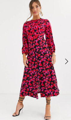 NWOT - Closet long sleeve split midi dress in mixed heart print US 4 / UK 8  (
