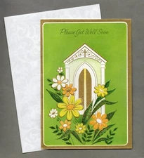 Vintage Get Well Card, 1960s ? Religious, Retro, Embossed, Metallic Gold Detail