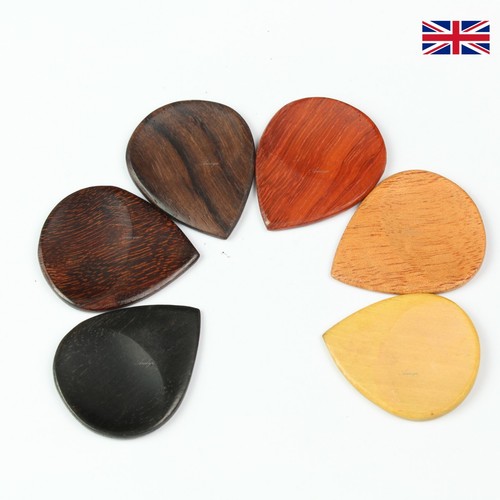 6 x WOOD GUITAR PLECTRUMS / PICKS MADE FROM 6 EXOTIC WOODS - Picture 2 of 9