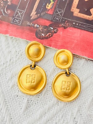Givenchy Vintage 1980 4G Logo Monogram Double Button Drop Piercing Ohrringe, Gold