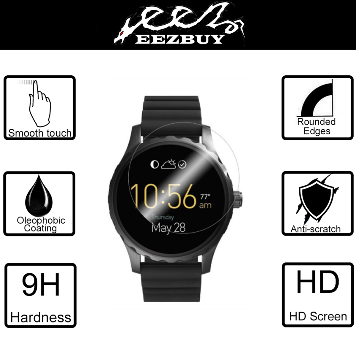 For Fossil Q Marshal Tempered Glass Screen Protector 9H Hardness