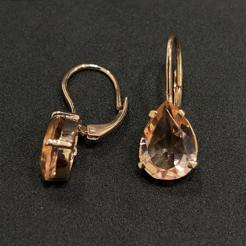 Teardrop 4Ct Pear Created Morganite Women's Dangle Earrings 14K Rose Gold Finish - Picture 3 of 4
