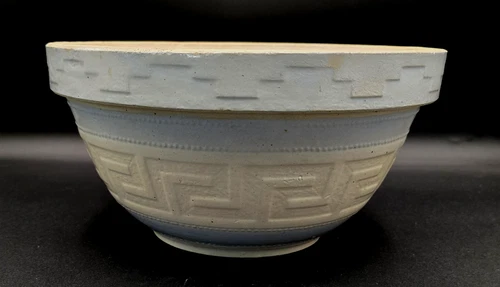 Red Wing Greek Key Stoneware Mixing Bowl Advertising Primghar Mercantile IA Vtg