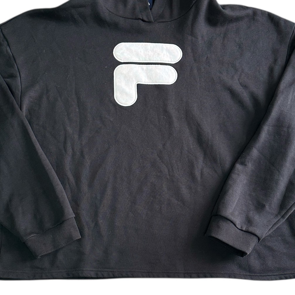 Fila Felpa con Cappuccio Pullover Grande Logo Ricamato Oversize Nero Donna Large