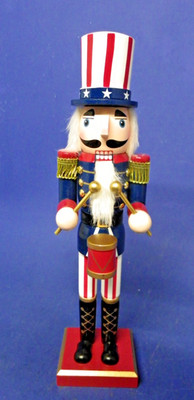 Uncle Sam Wooden Nutcracker w/Drums 4th of July Patriotic Star & Stripes 14''