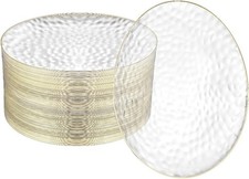 100 Pcs Clear Plastic Plates 6.25 IN Hammered Gold Rimmed Sturdy