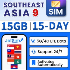JetSIM SIM Card  Southeast Asia Thailand, Vietnam, etc High-Speed Data (15 Days)
