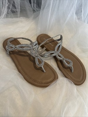 CentroPoint Women's Braided T-strap Thong Slip On Flat Sandals, Silver PU Size 5