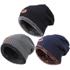 2 PCS Kids Winter Knit Hat Scarf Set Fleece Lined Fits 5/14 Years Old Cap