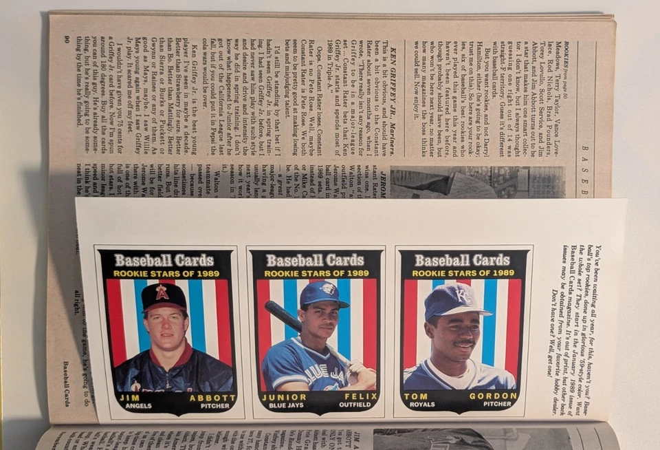 KEN GRIFFEY JR. ON COVER BASEBALL CARDS MAG. NOV. 1989 & UNCUT ROOKIE CARD - Image 3 of 4