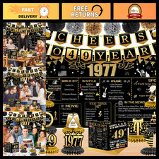 49th Birthday Decorations Set, 18PCS Black Gold Banner, Backdrop, Paper Poms  H