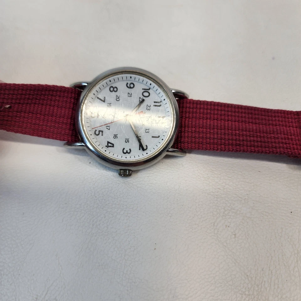 Timex Weekender 38mm Men's Women's Indiglo Watch Silver Military Red Band T2N751 - Image 4 of 4