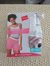 Women NWOT Hanes Boyfriend Cotton Stretch 4 Mid Thigh Briefs. Size 6/M
