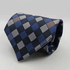 Claiborne Silk Tie Blue Gray Geometric Checker