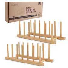2 Pack Dish Drying Rack, Natrual Wooden Plate Rack Holder, Kitchen Storage Or...