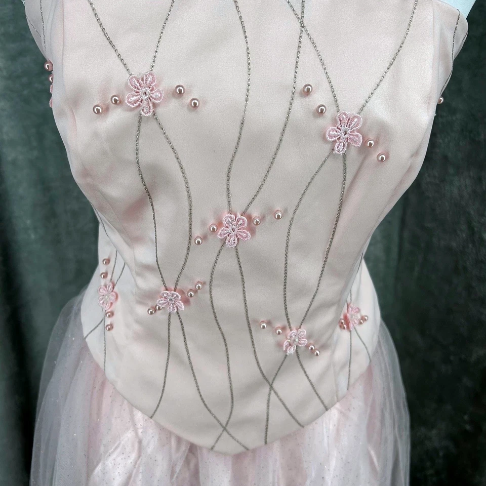 Vestido corsé de tul rosa Blondie Nites de Jaslene de la década de 2000 con cuentas flor niña fiesta Foto 2 de 4