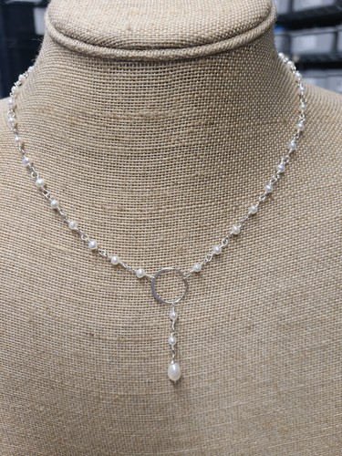 Sterling Silver Cultured Pearl Y Necklace 18"