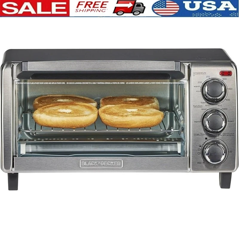 Compact Toaster Oven 9 Inch Pizza 4 Slice Capacity Baking Broiling Timer New