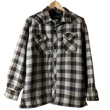 Large Wrangler Mens Plaid Flannel Vtg Lined Pearl Snap Western Shirt Jacket