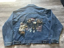 Vintage ID Wear International Denim Jean Jacket Size Large Eagle America