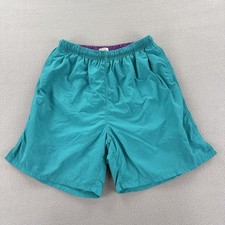 Vintage Lands End Shorts Mens Large Teal Nylon Swim Trunks Mesh Lined USA 90s
