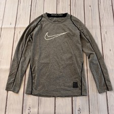 Nike Pro Dri-FIT Long Sleeve Boys Size Small Activewear Workout Soccer Gray