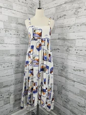 Paper Heart Linen Blend La Dolve Vita Italy Print Tiered Dress Womens Xsmall