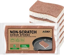 AIDEA Sponges Non Scratch, 6Count, Natural Sponge for Non Stick Cookware,
