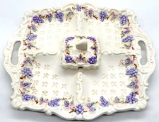 Lenwile Ardalt Artware Grape Cluster Scalloped Platter W/Lid Japan 6270A VTG