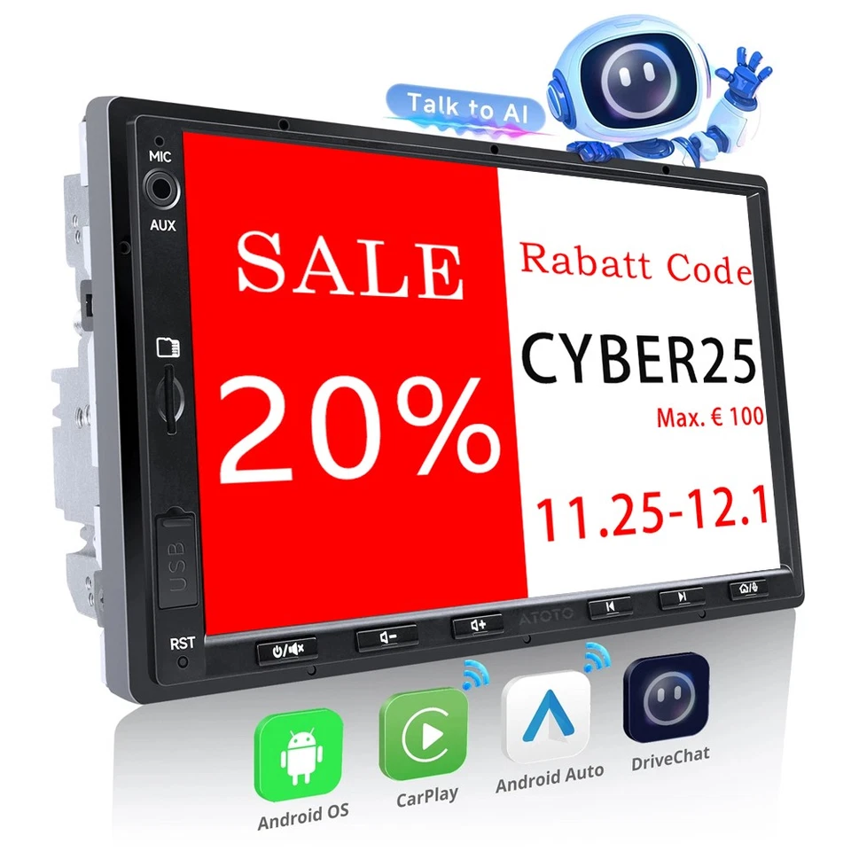 ATOTO A5L7 Zoll Autoradio 2Din Android GPS NAVI Wireless Apple Carplay Bluetooth