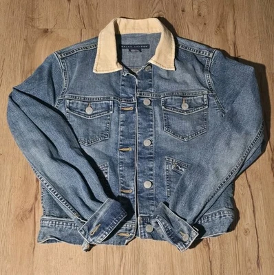 Vintage Polo Ralph Lauren Denim Jacket American Flag Corduroy Collar SP - Image 1 of 4
