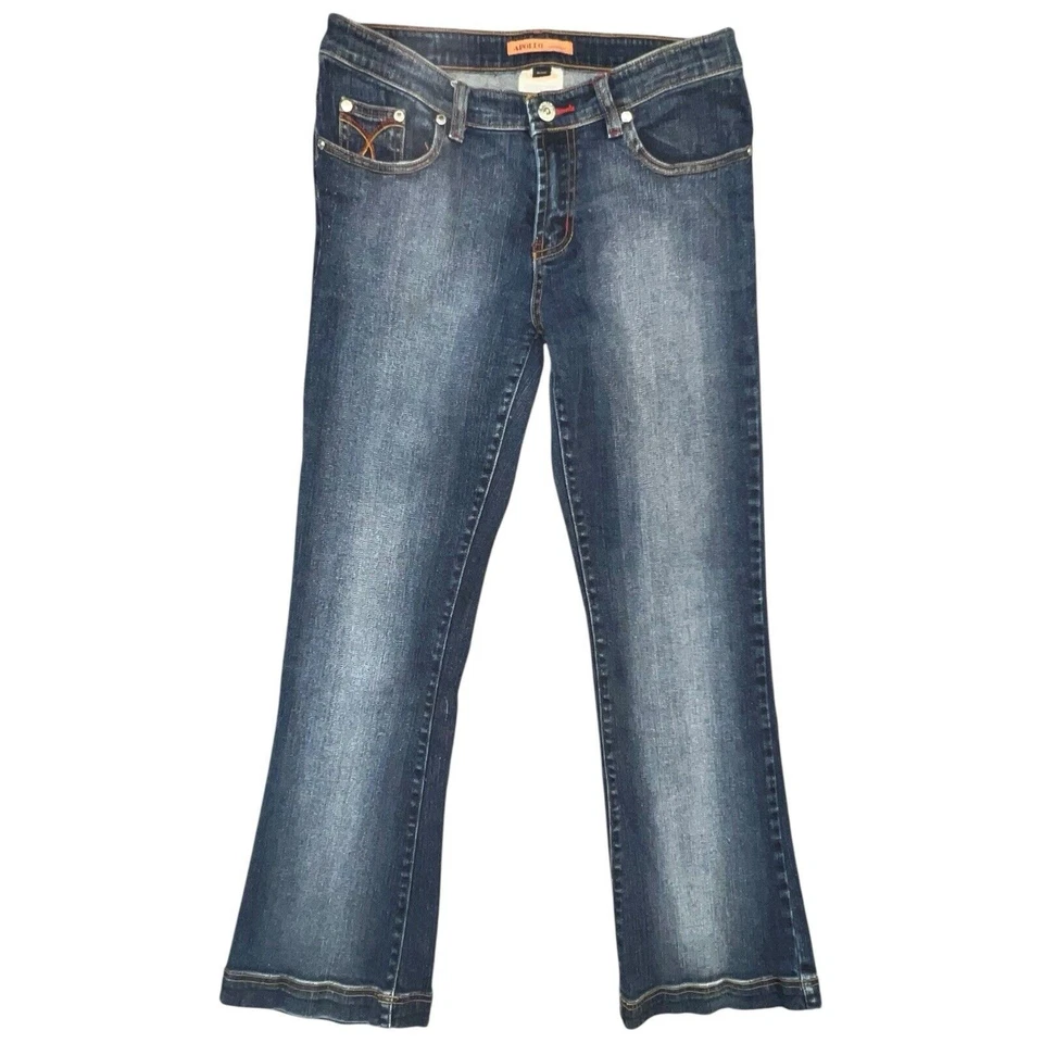 Pantalones de mezclilla Apollo para mujer 9/10 azul tiro medio corte bootcut Y2K bordado occidental Foto 3 de 4
