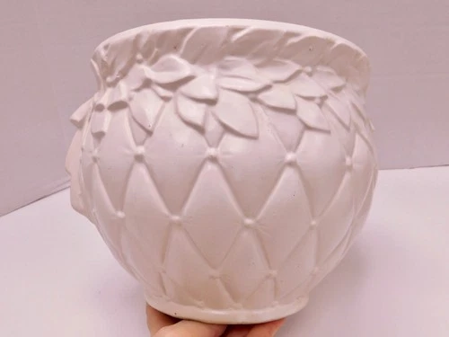 Vintage Mccoy White Diamond Quilted Planter Leaf Berries Large