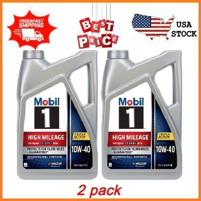 NEW 2 pack Mobil 1 High Mileage Full Synthetic Motor Oil 10W-40, 5 Quart