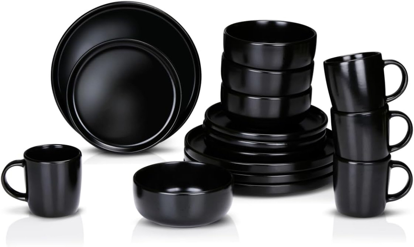 Service de table 16 pièces pour 4 personnes en grès moderne anthracite